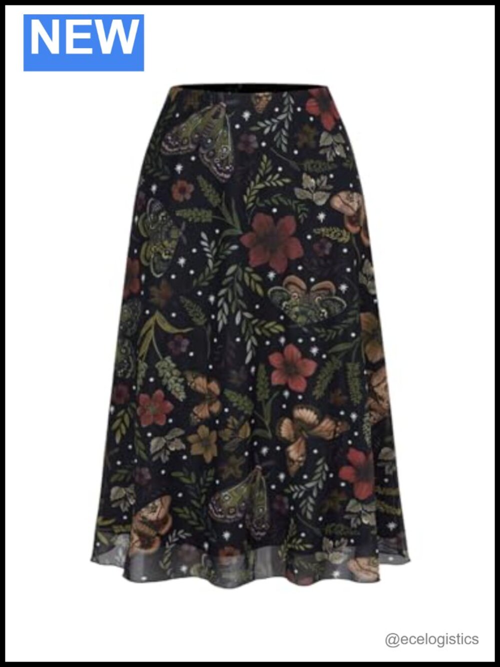 Plus Size Floral Mesh Midi A-Line Skirt Flowy